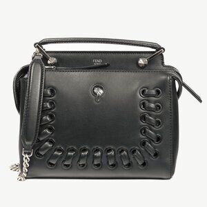 Fendi Dotcom Whipstitch Black Leather Satchel